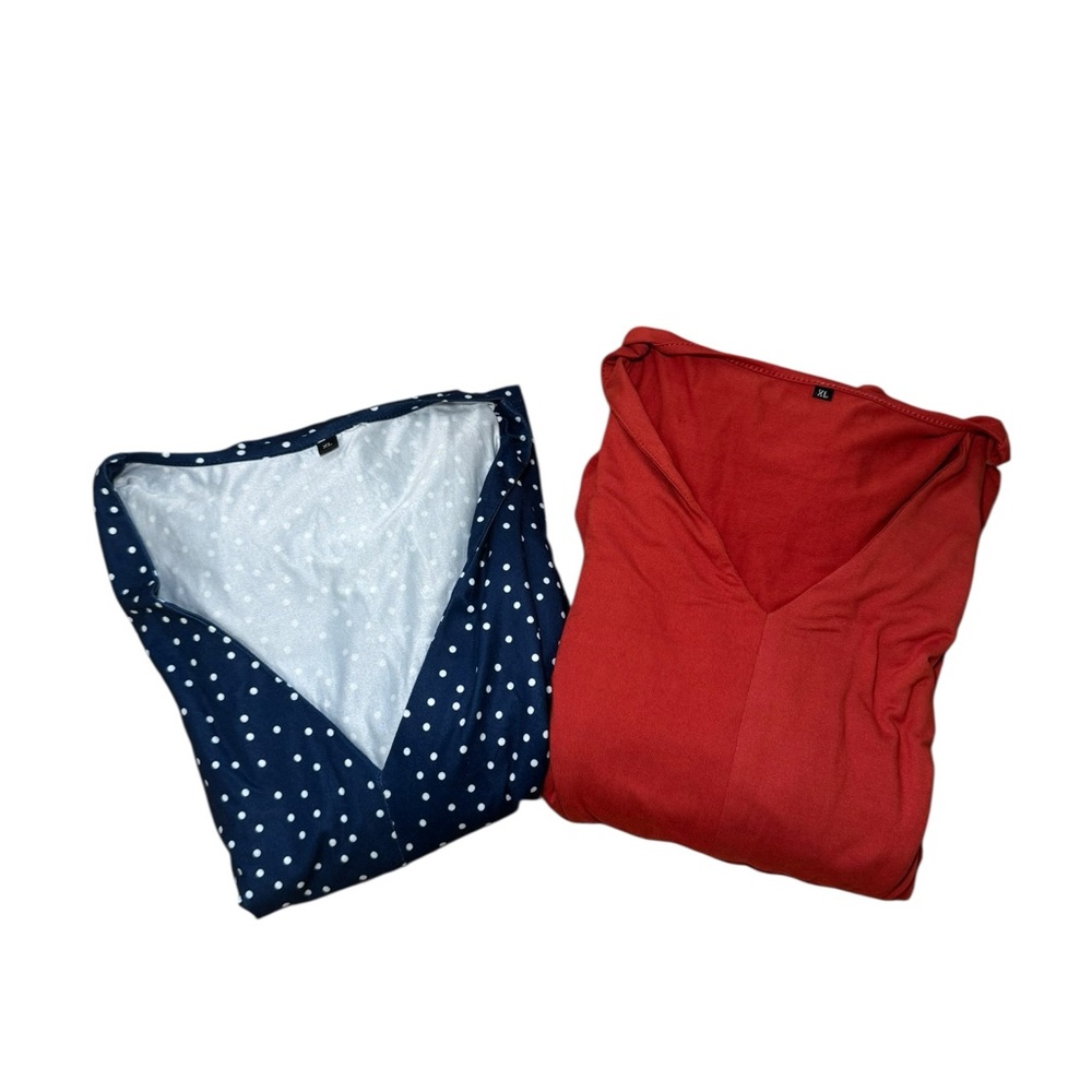 BUNDLE Sz XL Amazon Boutique Burnt Orange & Blue Polka Dot Modest Dresses